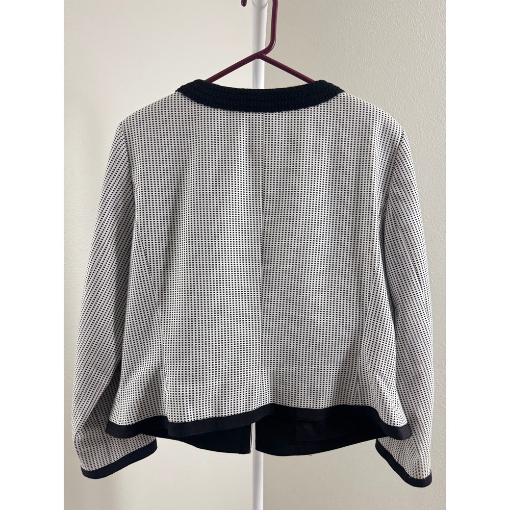 ETCETERA Black White Beaded Pearl Neck Check Cropped Jacket Blazer Size 16 - Picture 2 of 7